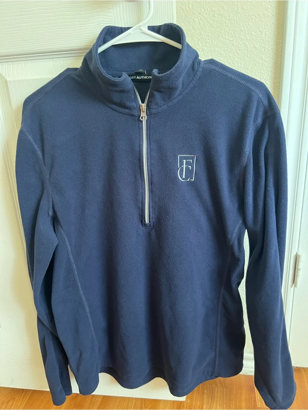 Port Authority Men's Casual Long Sleeve Zip Neck Shirt standup collar Royal blue